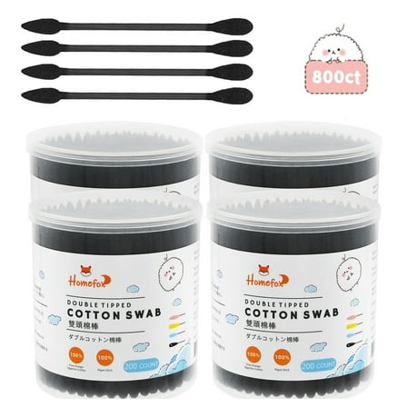 HOMEFOX 800 Count Black Cotton Swabs with Precision Pointed Tips, Pure Organic Cruelty-Free