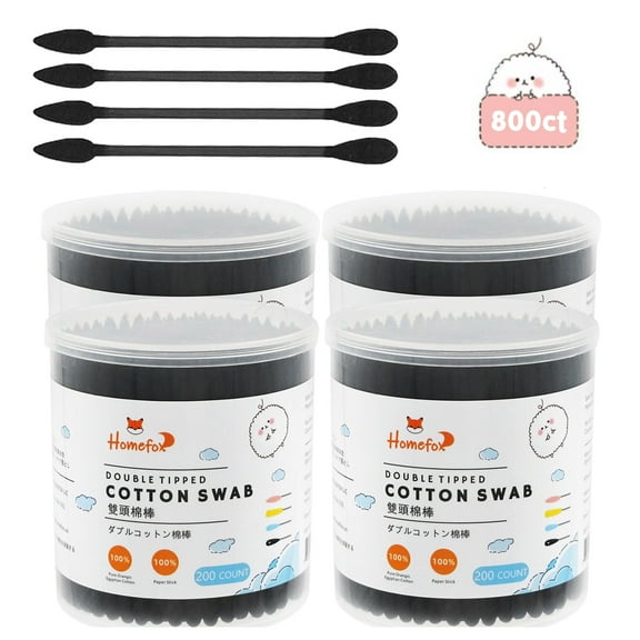 HOMEFOX 800 Count Black Cotton Swabs with Precision Pointed Tips, Pure Organic Cruelty-Free