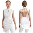 thumbnail image 5 of Alvivi Kids Girls Figure Skating Dance Dress Shimmer Sheer Overlay Back Less Top with Rhinestones Hem Performance Dress Ivory 16, 5 of 5