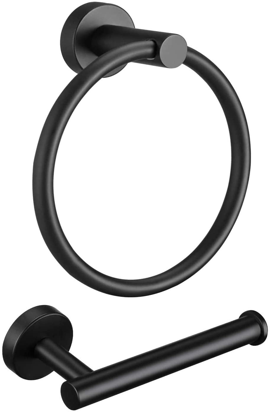 Pynsseu Matte Black Bathroom Hardware Set Toilet Paper Holder and Towel Ring Hand Towel Holder Wall Mounted,Stainless Steel,2 Pieces