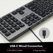 Macally Premium Wired USB C Keyboard with USB Ports - Connect Up to 3 Devices - (2X USB-A |1x USB-C Ports) - Wired Keyboard for MacOS - Slim Full Size Type-C Keyboard - Space Gray