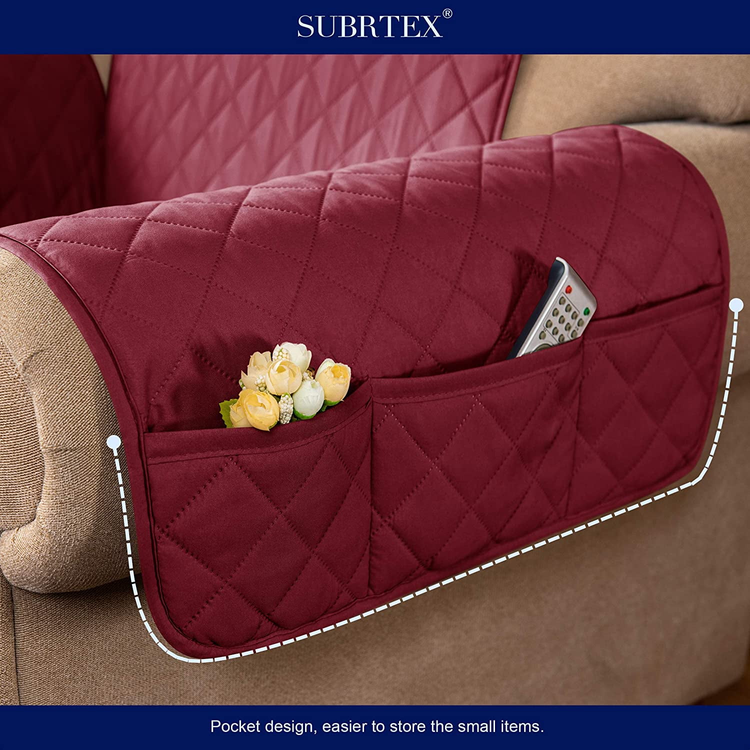 Subrtex 1-Piece Reversible Sofa Cover Quilted Slipcover (Loveseat, Wine)