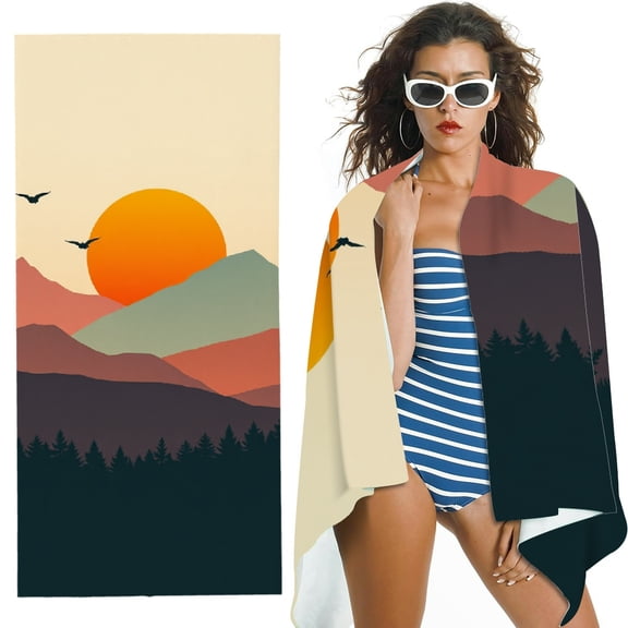 RKSupls Mountain Sunset Microfiber Beach Towel, Extra Large Quick Dry Lightweight Towel for Travel Swimming Camping, Soft Super Absorbent- 30x60 in