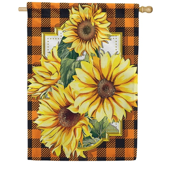 America Forever Buffalo Check Fall Sunflowers House Flag 28 x 40 Double Sided Fall Floral Autumn Farmhouse Thanksgiving Holiday Yard Outdoor Decoration