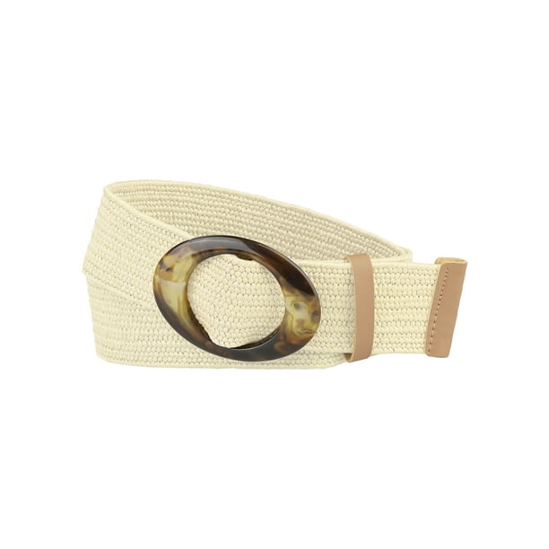 CINTURONES ANCHOS VINTAGE INSPIRADORES PARA MUJERES, CINTURONES TEJIDOS ELÁSTICOS CON HEBILLA BEIGE