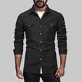 thumbnail image 2 of Men’s Long Sleeve Denim Shirt Jacket Lapel Solid Color Casual Spring Fall Top, 2 of 8