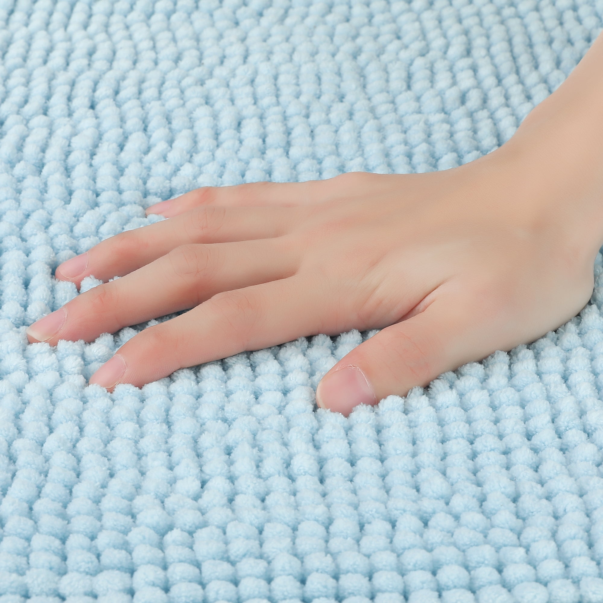 Unique Bargains 2 Pcs Microfiber Non-Slip Bathroom Mat Plush Fluffy Quick Dry Bath Rugs Blue 16" x 24"