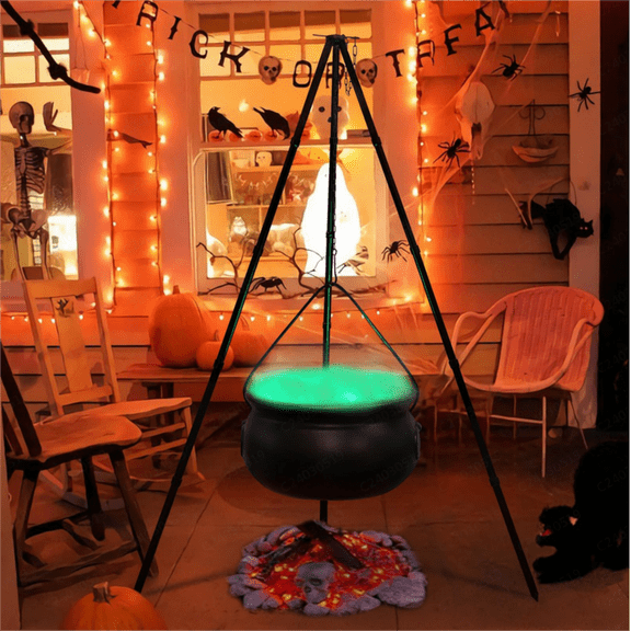 Tepsmf Large Cauldron Halloween Decor On Tripod with Timer Lights - Plastic Cauldron Witch Halloween Decorations for Porch Yard