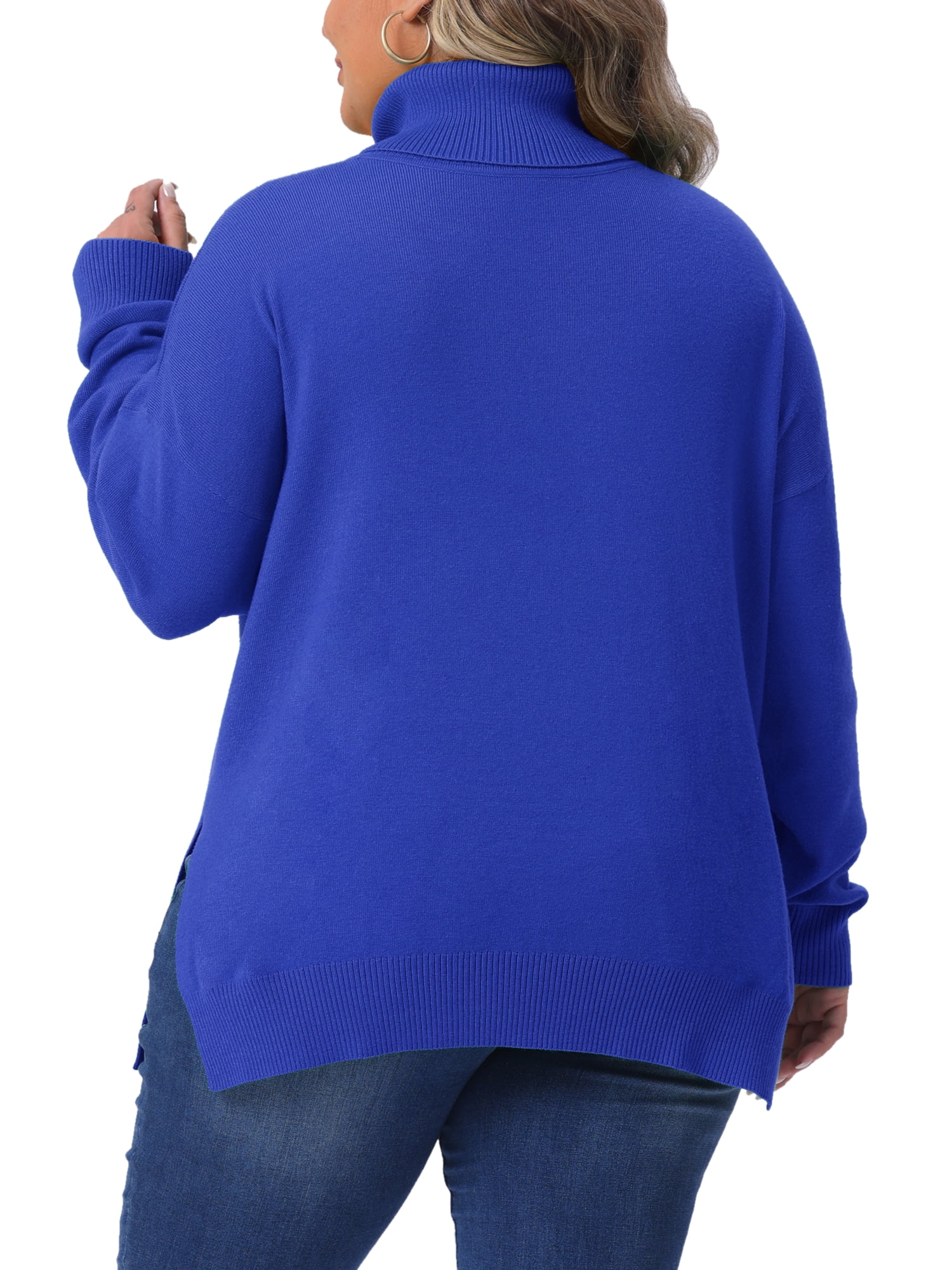 DARING DIVA Women's Plus Soft Turtle Neck Long Sleeve Pullover Knit Top 1X Blue