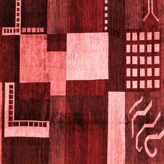 Ahgly Company Machine Washable Indoor Square Abstract Red Modern Area Rugs, 4' Square