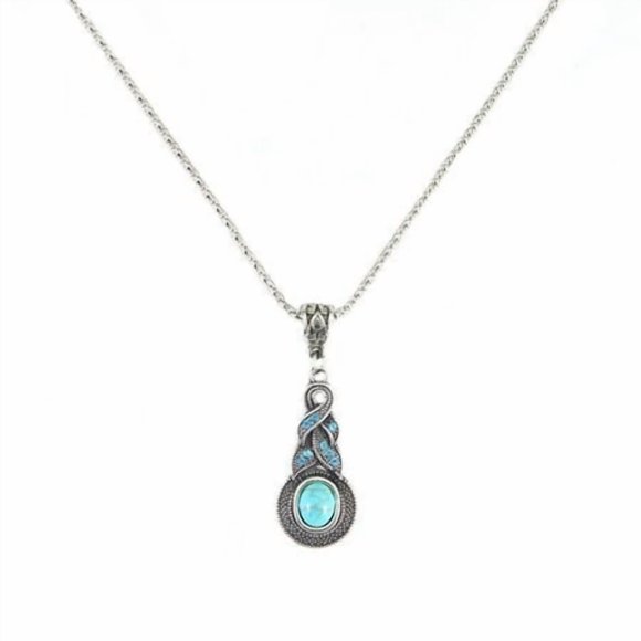 Womens Retro Blue Crystal Pendant Necklace Women Turquoise Jewelry
