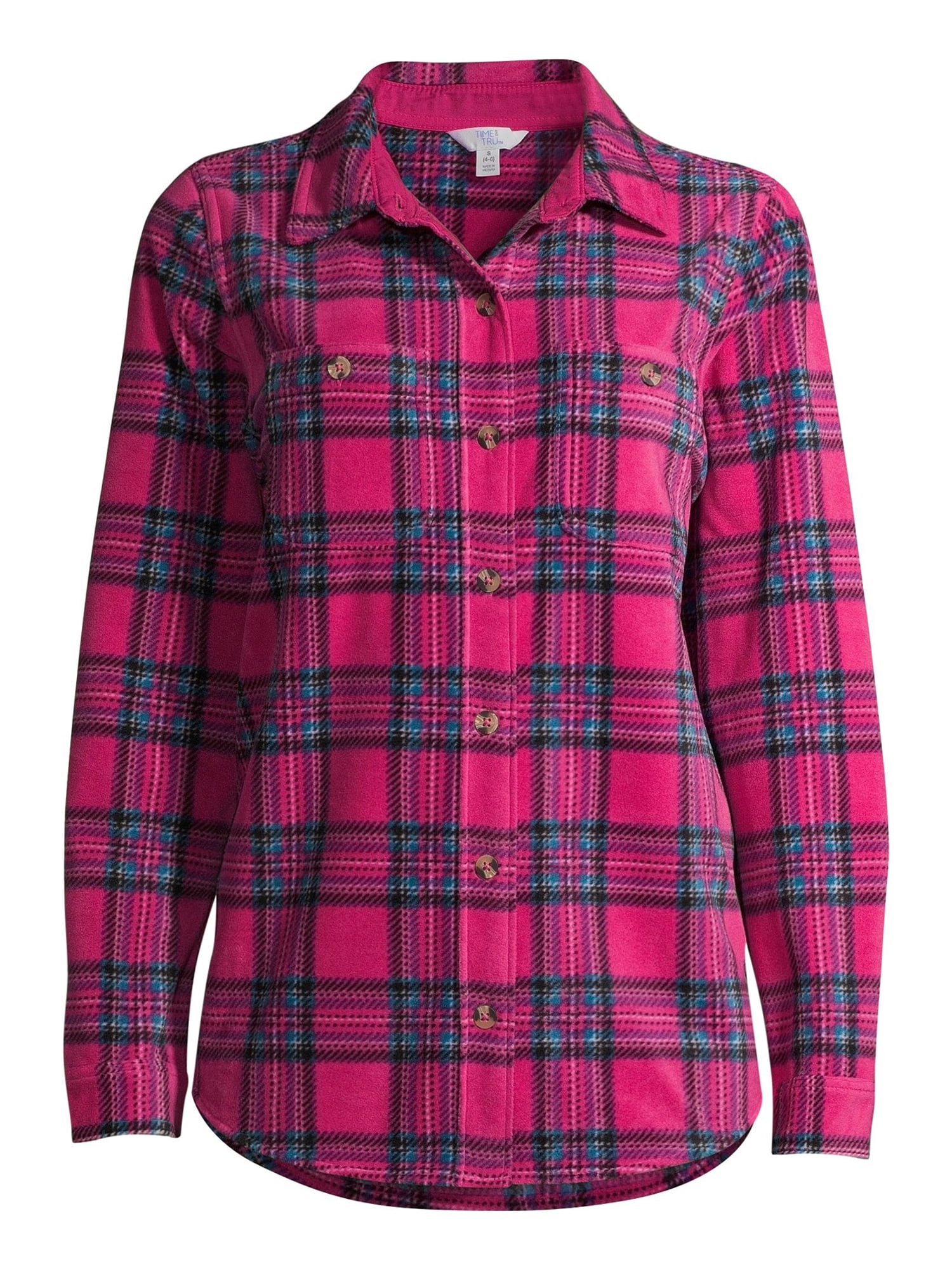 Time and Tru Long Sleeve Relaxed Fit Checked Plaid Jacket (Women's) 1 Pack