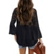 thumbnail image 5 of Sonducket Camisa de mujer con cuello en V Camisa de encaje Blusa en V Color sólido Botón de manga larga Top Prendas para la parte del cuerpo Negro XXL, 5 of 6