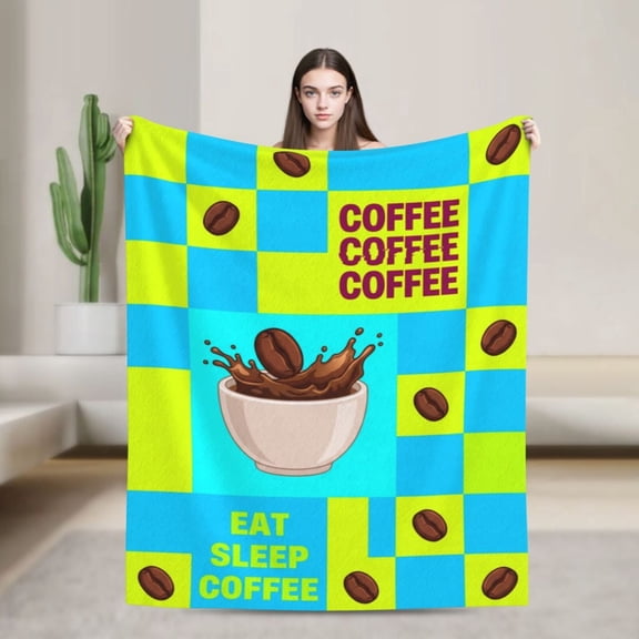 Coffee Throw Blanket Fuzzy Plush Flannel Coffee Cup Beans Design Soft Warm Throw for Couch and Bed 50x40