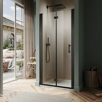 Sunny Shower Matte Black Bifold Pivot Swing Frameless Shower Door 32 in.W x 72 in.H
