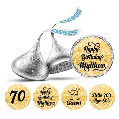 Darling Souvenir Cheers 70th Birthday Custom Name Stickers 190 Pcs Candy Labels Party Favor-Glitter Gold