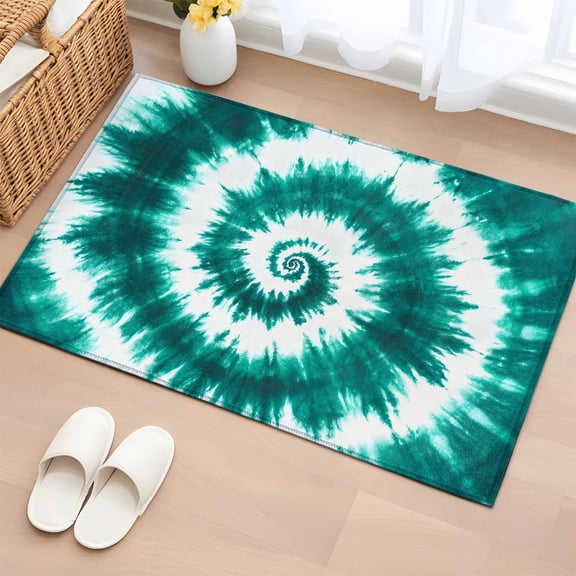 2x3 Ft Entryway Area Rug, Turquoise Ombre Kitchen Rug Runner Washable Floor Mat, Country Watercolor Ethnic Tribal Tie Dye Non Slip Indoor Door Mat Throw Carpet for Bathroom Living Room Bedroom