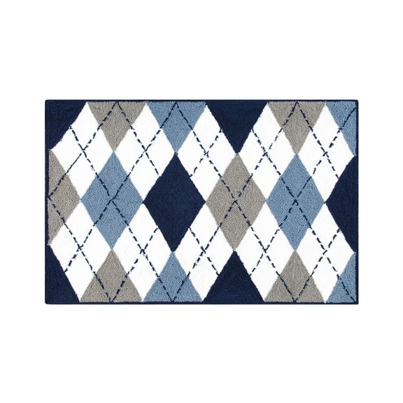 2'0" x 3'0" Argyle Blue Hooked Indoor Rug