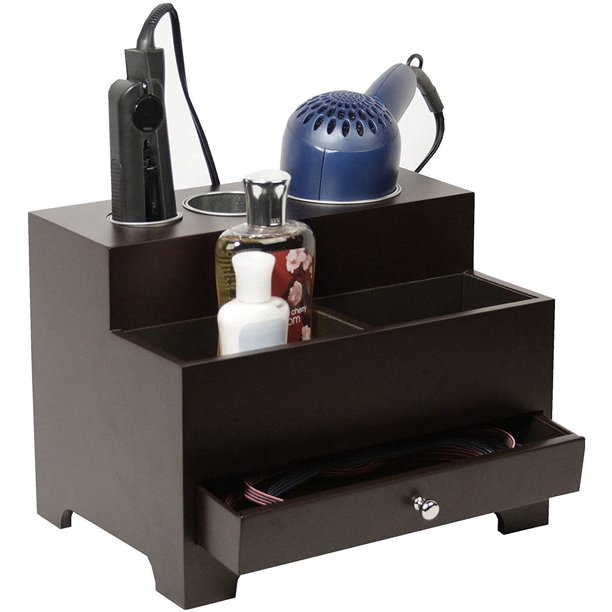 Stock Your Home Black Wooden Hair Care Organizer with Metal Lined