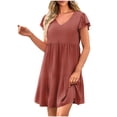 thumbnail image 2 of cfhntfmh Casual Dresses for Women Ruffle Short Sleeve V Neck Spring Summer Dress Tiered Flowy Short T Shirts Dress 2024, 2 of 5