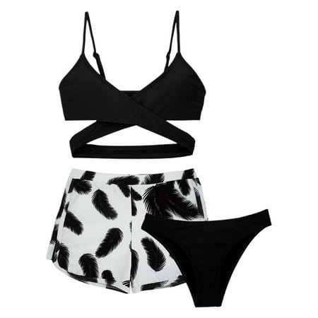 Hiijoy Big Girls Swimsuit Bikini Set with Cover-Up Skirt Hawaii Beach Bathing Suit