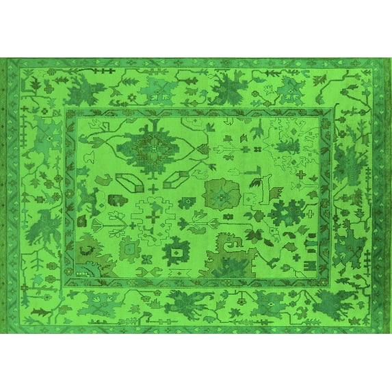 Ahgly Company Indoor Rectangle Oriental Green Industrial Area Rugs, 7' x 10'
