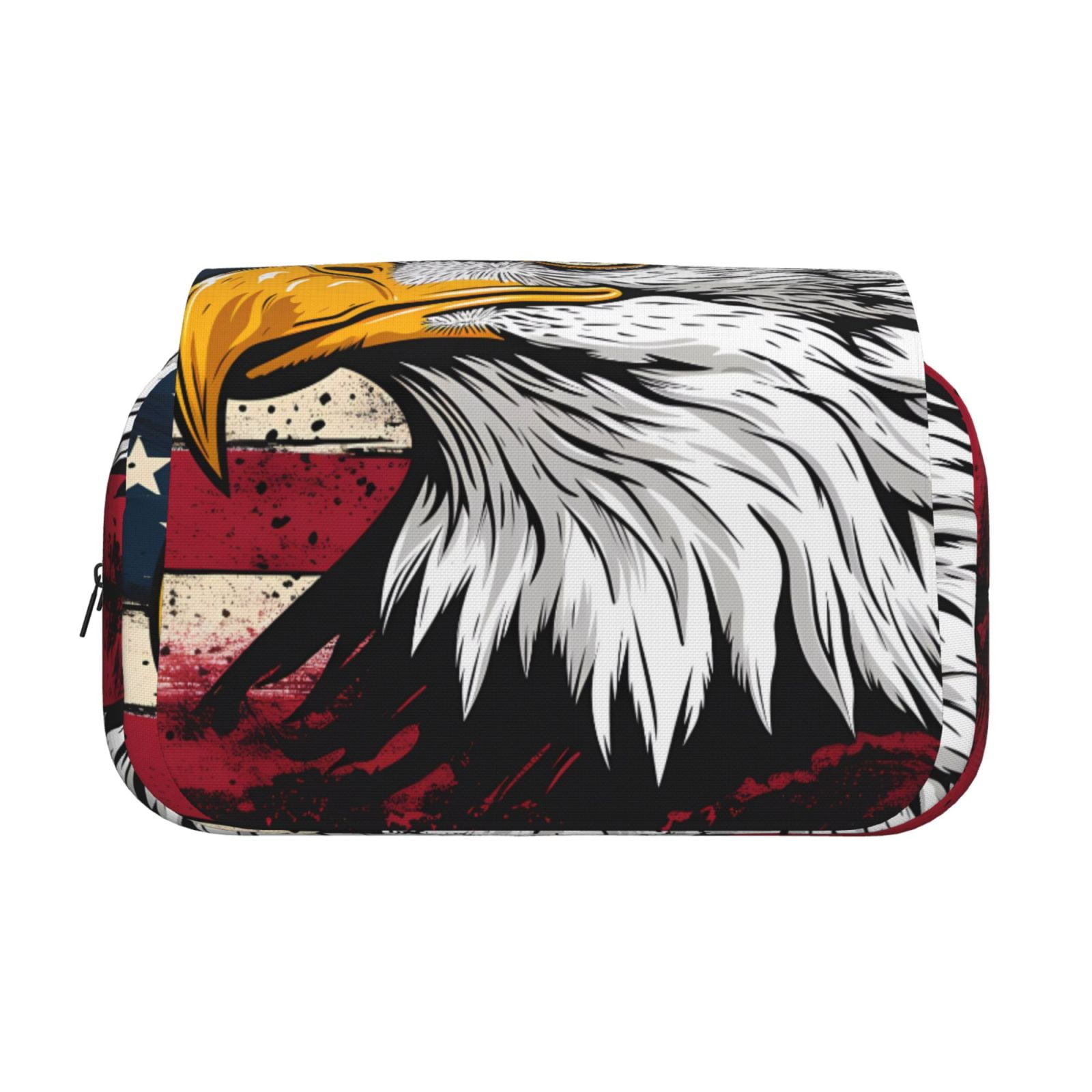 Rateoe American Bald Eagle Pattern Double Clamshell Pen Case, Storage Organizer with Two Zipper Compartments– Holds Up to 50 Pencils & Pens