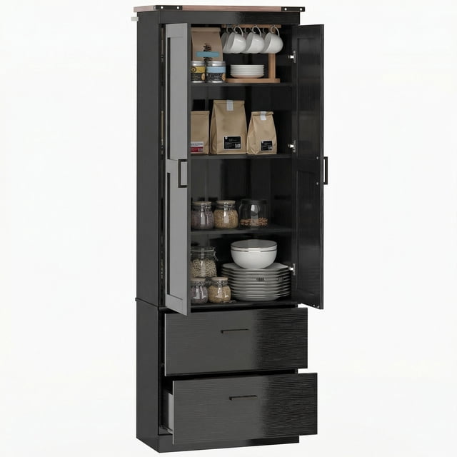 HOMCOM 67" Tall Kitchen Pantry Cabinet with Adjustable Shelves, Black