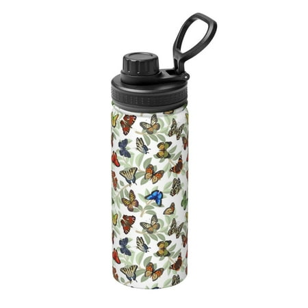 

Tebeau Multicolored Butterflies Print Water Bottle 18oz Sports Insulated Kettle Stainless Steel Outdoor Drinking Bottles Fashion Travel Cup