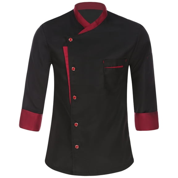 Rswnyirn Unisex Men's Chef Jackets Contrast Long Sleeve Classic Chef Coat Waiter Work Wear Uniforms Black M