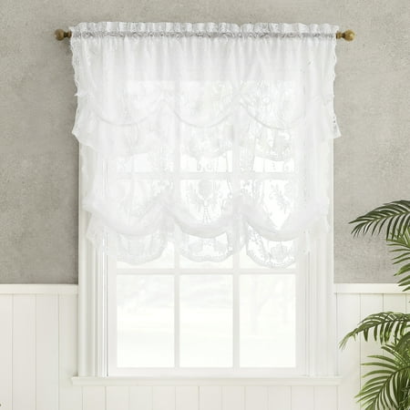 No. 918 Ariella Floral Lace Sheer Rod Pocket Window Tie-up Shade, 58"x63", White