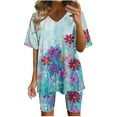 thumbnail image 2 of Aloohaidyvio Tops,Womens Summer Short Sleeve V-Neck Tops Shorts Comfortable Homewear Two-Piece Suit Sets, 2 of 6