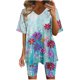 thumbnail image 2 of ICHUANYI Clearance Women's Summer Short Sleeve V-neck Tops Shorts Comfortable Homewear Two-piece Suit Sets(Light Blue, XXL) ICHUANYI WER2023080816391, 2 of 7