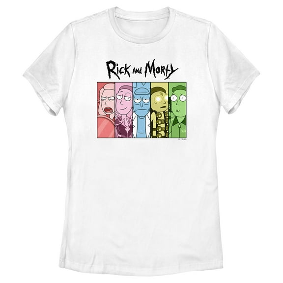 Women's Rick And Morty Colorful Family Panels Graphic Tee White Medium
