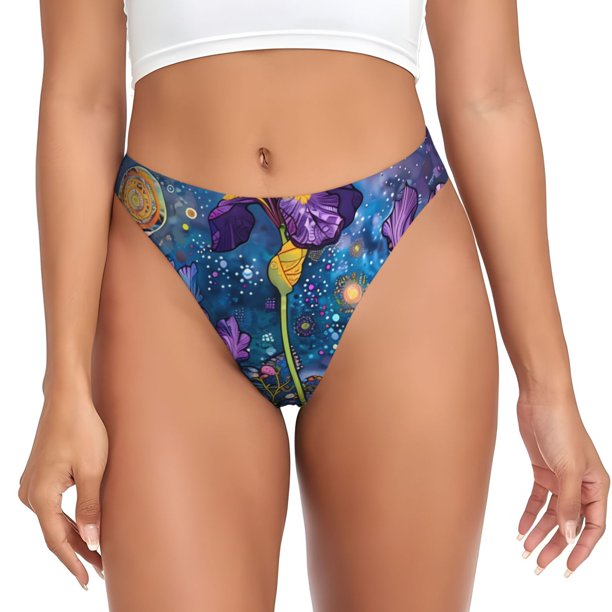 Balery Cosmic Purple Irises Tangas de Algodón para Mujer con Estampado – Ropa Interior Sexy, Transpirable, G-string-XX-Large
