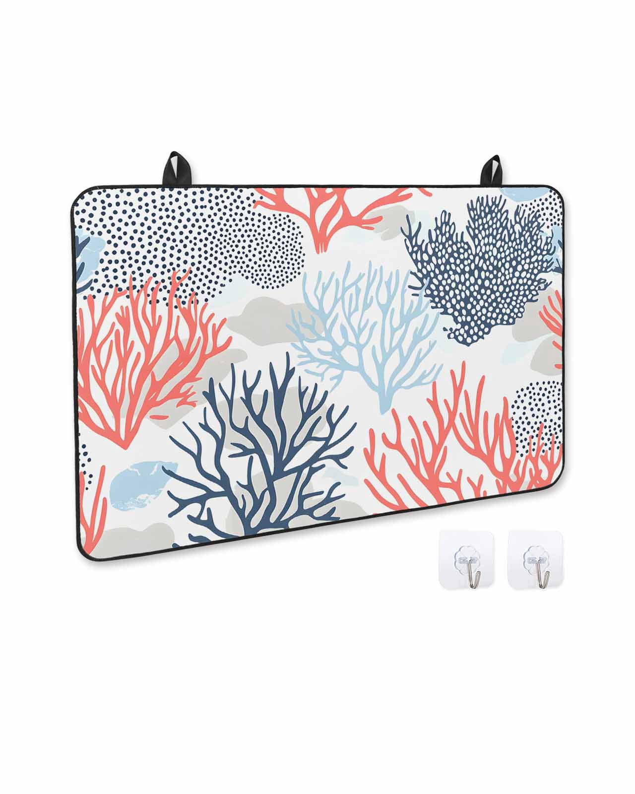 nqOlkjepod Large Induction Cooktop Protector Mat 36"x21", Blue Coral Stove Top Covers for Electric Stove, Summer Watercolor Ocean Botanical Textured Stove Burner Cover Mats, Glass Top Stove Cover