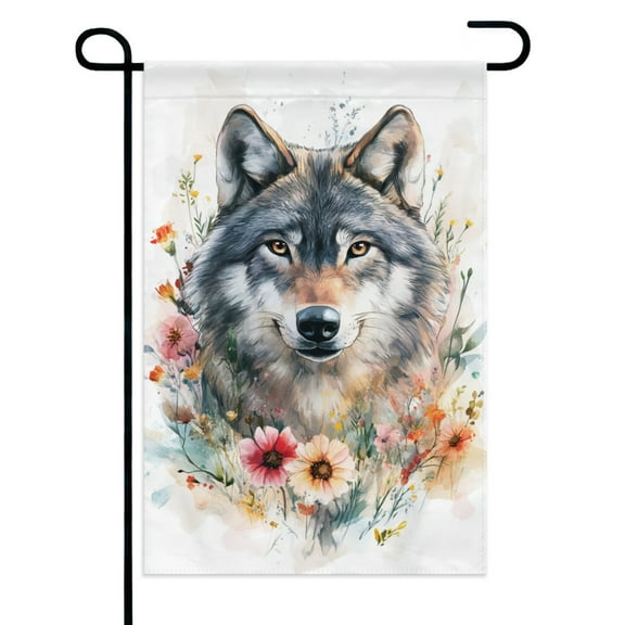 Wolf Floral Garden Flags 12×18 Inch Double Sided Decorative Yard Banner Seasonal Flag for Outdoor Outside Decor