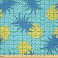 thumbnail image 2 of Ambesonne Pineapple Fabric by the Yard Microfiber, Tasty Tropical Summertime, 1 Yard, Azure Blue and Mustard, 2 of 2