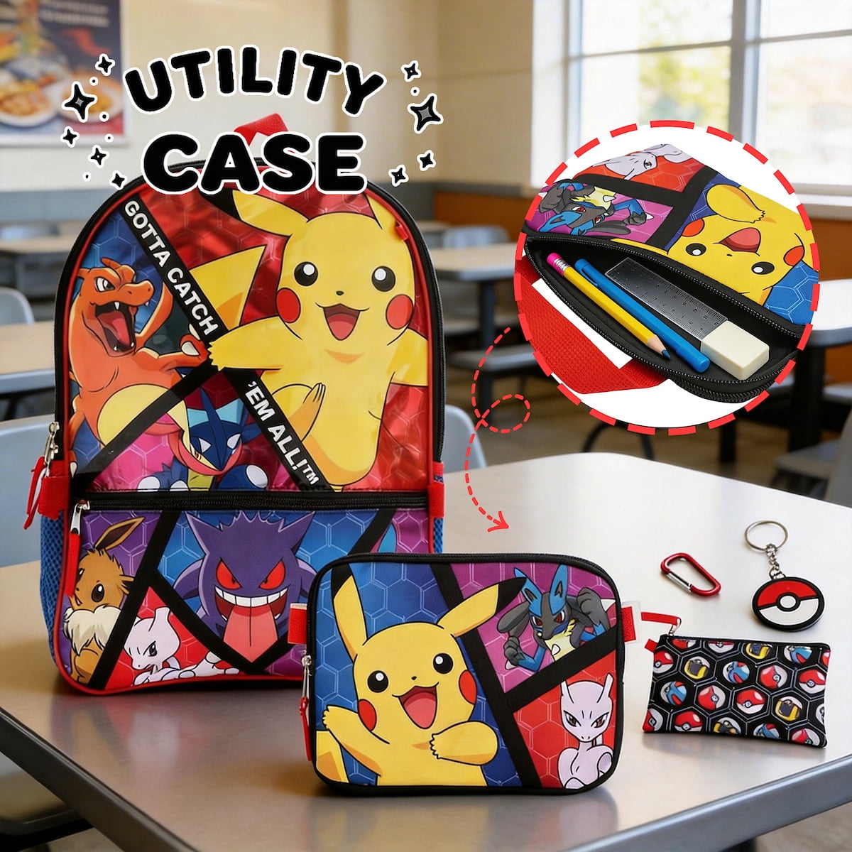 Bioworld, Pokemon Trainer Backpack Set, 5-Piece Gotta Catch 'Em