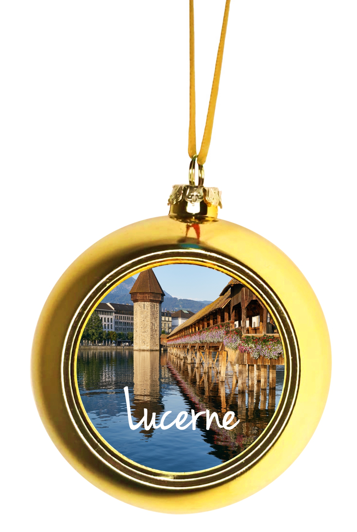 Christmas Ornaments Travel Switzerland Lucerne Chapel Bridge Scenic