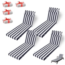 Outdoor Lounge Chair Cushion, 72×21 in Waterproof Patio Replacement Cushions with Headres, 3 in High-Density Sponge for Lawn Pool （4pc, Navy blue white stripes）