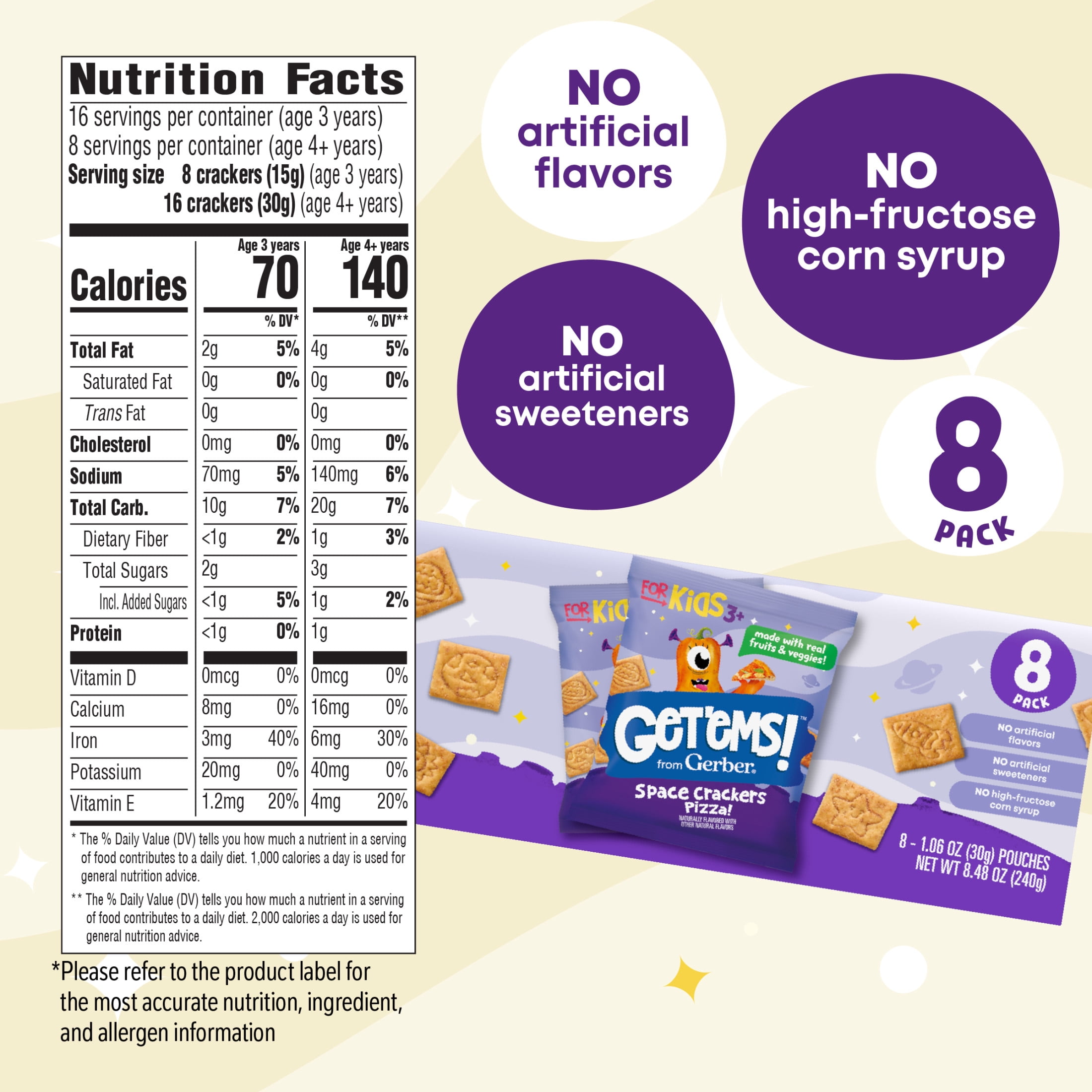 Get'ems from Gerber Pizza Space Crackers, Kids Snack, Iron, Vitamin E, Kids Crackers, 8PK 8.48 oz