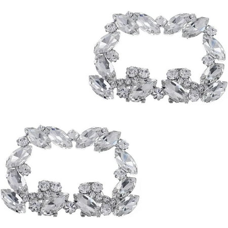ZHAAGRJ Shoe Buckles Set Crystal Shoe Decor Bridal Clip Fashionable Shoe Jewelry Zinc Alloy Silver Square Buckle CJB#7543