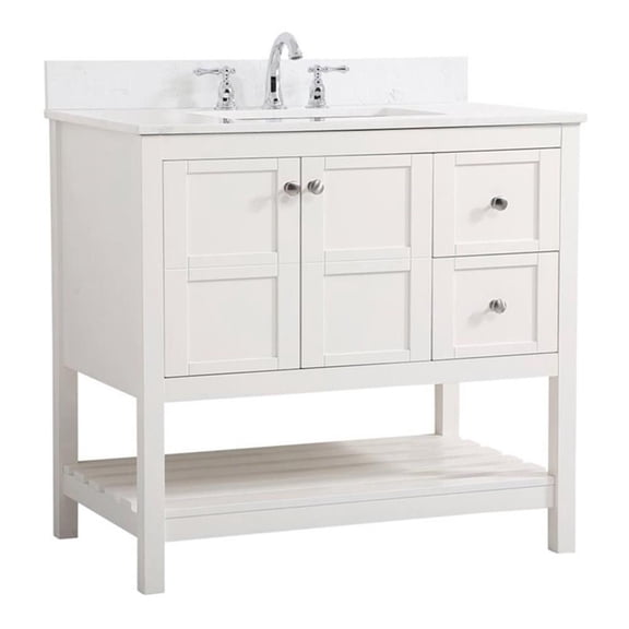 36 inch Single Bathroom Vanity in White with Backsplash