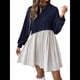 thumbnail image 3 of Vestido Corto Informal de Corte A con Cuello Redondo, Larga y Dobladillo con Volantes para Mujer Azul Marino S, 3 of 9