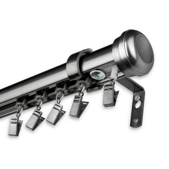 InStyleDesign Edison Cordless Traverse Rod Pewter 28 to 48 inches Grey Finish, Pewter Finish