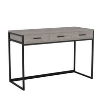 Martha Stewart Ollie Home Office Desk with 3 Drawers in Gray Wood Grain with Oil Rubbed Bronze Hardware