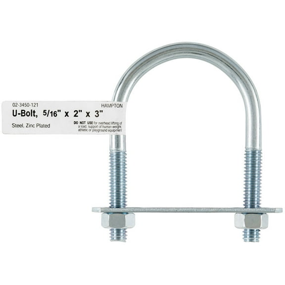 Hampton 5/16 in. X 2 in. W X 3 in. L Coarse Zinc-Plated Steel U-Bolt