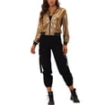 thumbnail image 2 of Chaqueta bomber corta con cremallera metálica y cuello de pie para mujer INSPIRE CHIC 2XL marrón dorado, 2 of 6