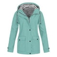 thumbnail image 2 of Women Casaul Solid Jackets Outdoor Plus Size Drawstring Zipper Hooded Raincoat Windproof Tops Coat With Pocket, 2 of 6